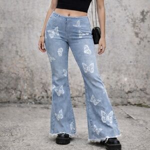 Butterfly print cotton jeans - XL